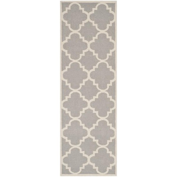 Safavieh Dhurries Hand Woven Flat Weave Rectangle Rug- Dark Grey - Ivory- 2 Ft. 6 In. X 14 Ft. - DHU633G-214