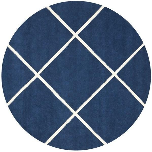 Safavieh Chatham Hand Tufted Small Rectangle Rug- Dark Blue - Ivory- 4 x 6 ft. - CHT720C-4