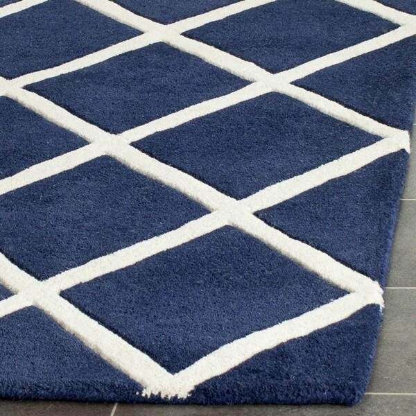 Safavieh Chatham Hand Tufted Small Rectangle Rug- Dark Blue - Ivory- 4 x 6 ft. - CHT720C-4