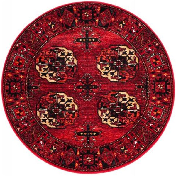 Flowers First 6 ft. 7 in. x 6 ft. 7 in. Round Vintage Hamadan Power Loomed Round Rug, Red & Multi Color - FL1862578