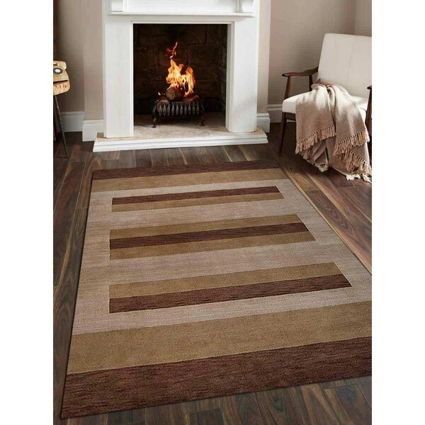 Jensendistributionservices 6 x 9 ft. Hand Knotted Gabbeh Wool Contemporary Rectangle Area Rug, Brown & Light Beige - MI1542335