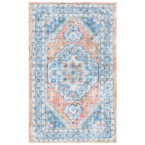 Safavieh 3 x 5 ft. Saffron Rectangle Power Loomed Area RugBlue & Rust - SFN559M-3