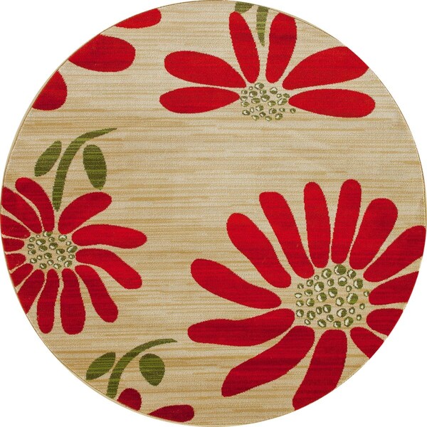 Art Carpet 5 Ft. Antigua Collection Spring Daisy Woven Round Area Rug, Beige - 841864117640