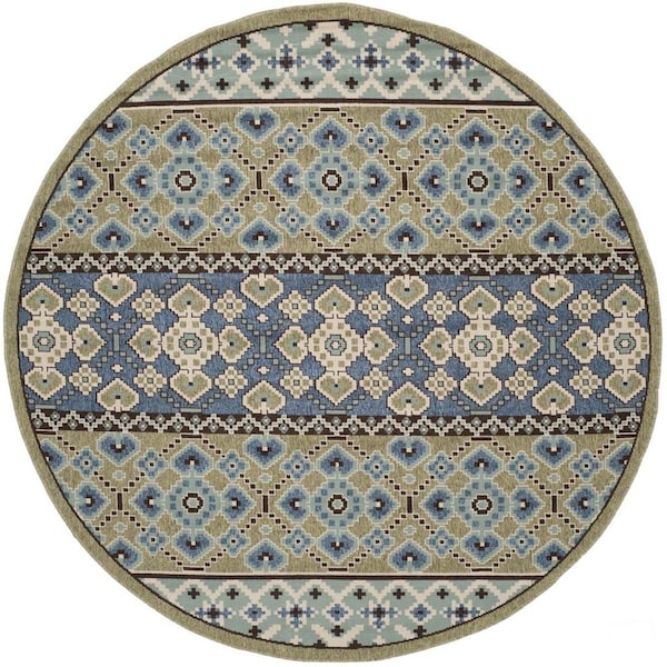 Safavieh 3 x 3 ft. Veranda Round Area Rug; Green & Blue - VER093-0642-3R