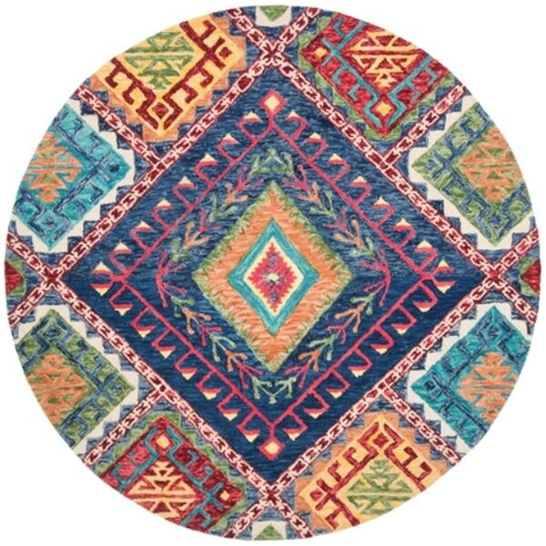 Safavieh 9 x 9 ft. Aspen Bohemian Round Hand Tufted Rug; Blue & Multi Color - APN516M-9R