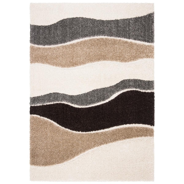 Safavieh 4 x 6 ft. Power Loomed Florida Shag Small Rectangle RugIvory & Grey - SG475-1180-4