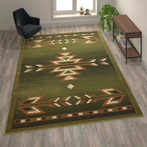 Flash Furniture Green 8 x 10 Southwestern Style Patterned Area Rug - OKR-RG1113-810-GN-GG