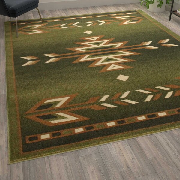 Flash Furniture Green 8 x 10 Southwestern Style Patterned Area Rug - OKR-RG1113-810-GN-GG