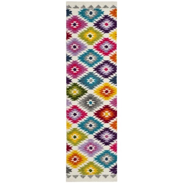 Safavieh 2 ft. - 3 in. x 8 ft. Fiesta Shag Power Loomed Runner Rug - Cream and Multi Color - FSG374A-28