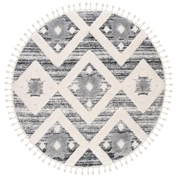 Safavieh 3 x 3 ft. Moroccan Tassel Shag Round Rug, Grey & Ivory - MTS664G-3R