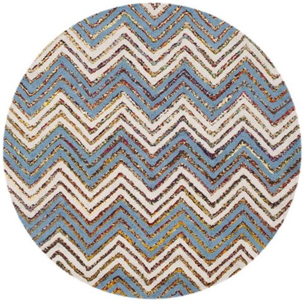 Safavieh Nantucket Hand Tufted Round Rug- Beige - Blue- 4 x 4 ft. - NAN601A-4R