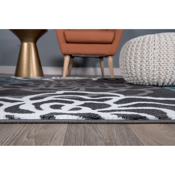 World Rug Gallery Contemporary Modern Floral Flowers 6'6'' Round Gray - 108D.GRAY6RND