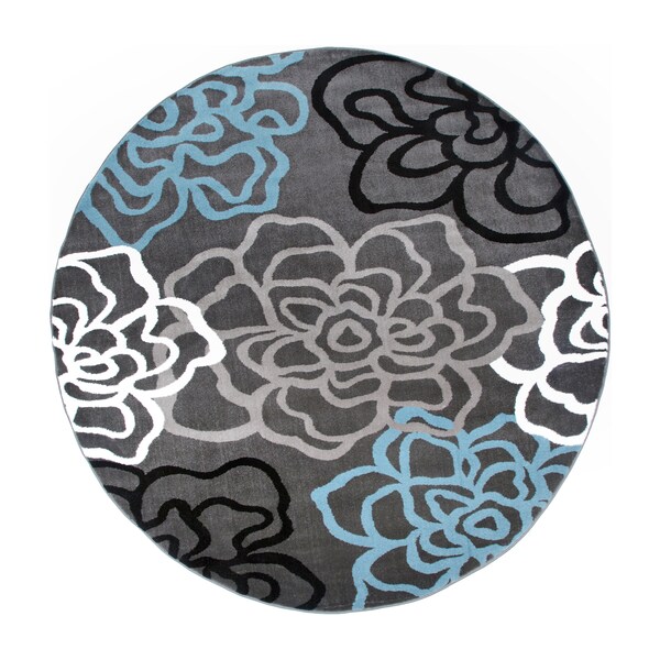 World Rug Gallery Contemporary Modern Floral Flowers 6'6'' Round Gray - 108D.GRAY6RND