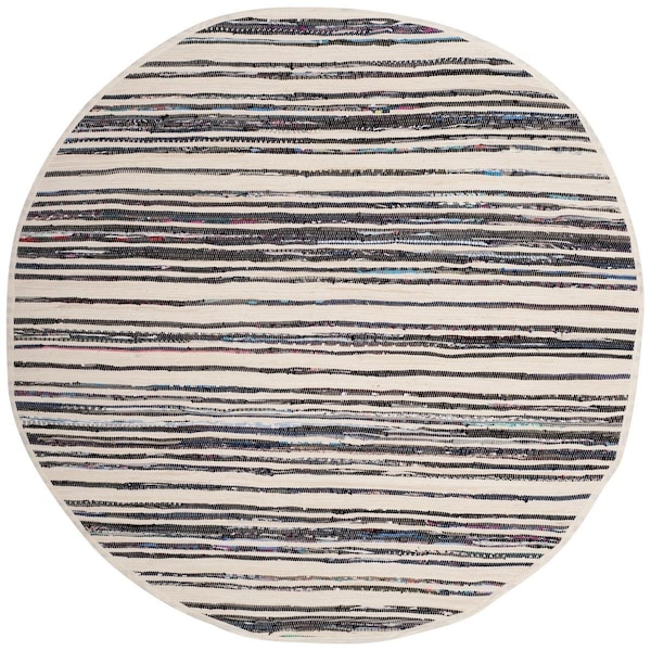 Safavieh Rag Rug Round Area Rug, Ivory and Charcoal - 6 x 6 ft. - RAR126Q-6R