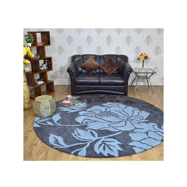 Glitzy Rugs 6 x 6 ft. Hand Tufted Wool Floral Round Area RugGrey & Blue - UBSK00514T1403B3