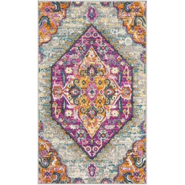 Safavieh 4 x 6 ft. Small Rectangle Madison Power Loomed Rug, Light Grey and Fuchsia - MAD119G-4