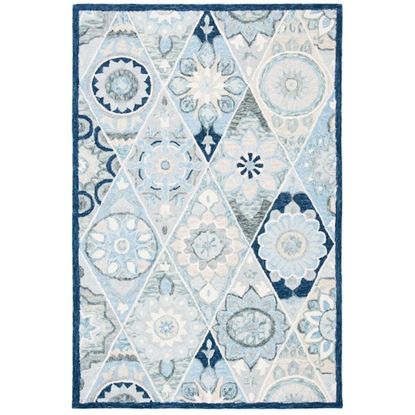 Safavieh 8 x 10 ft. Suzani Contemporary Rectangle Hand Tufted Area Rug, Blue & Ivory - SZN502M-8