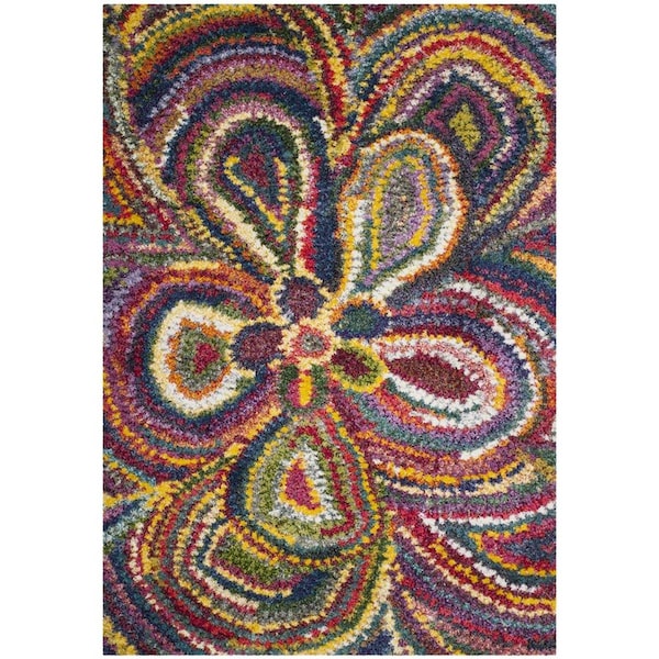 Flowers First 6 ft. 7 in. x 9 ft. 2 in. Fiesta Shag Power Loomed Rug, Multi Color - Medium Rectangle - FL1881756