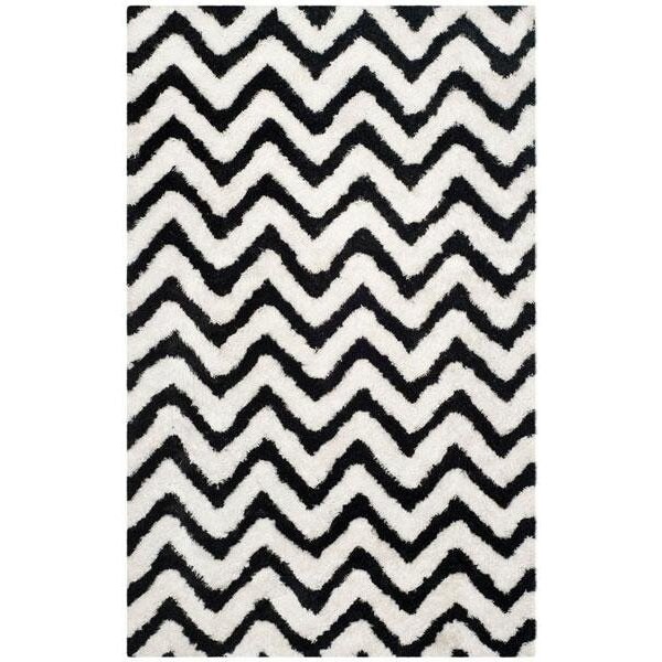 Safavieh Barcelona Shag Hand Tufted Runner Rug- White - Black- 2 ft. 3 in. x 7 ft. - BSG320C-27