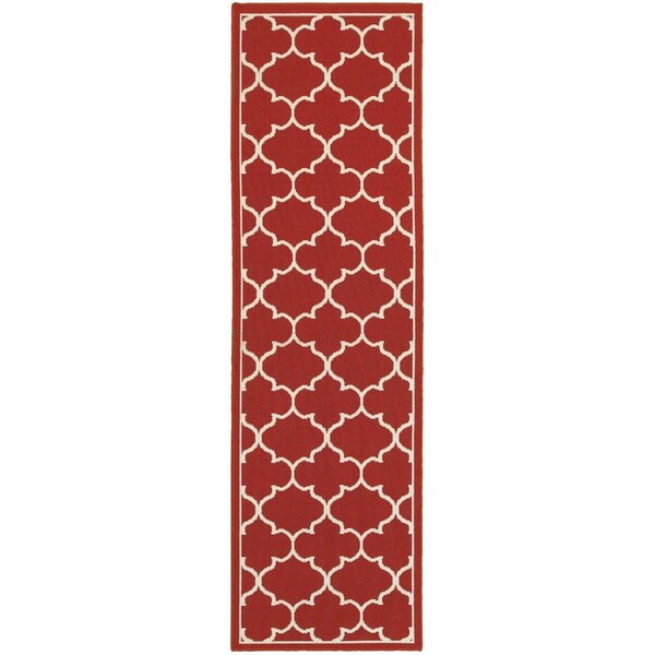Palacedesigns 2 x 8 ft. Red & Ivory Trellis Indoor & Outdoor Runner Rug - PA2627737