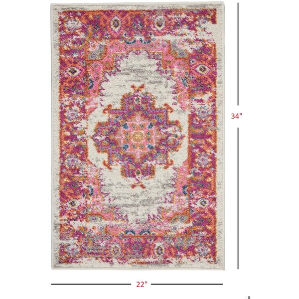 Homeroots 2 x 3 ft. Ivory & Fuchsia Distressed Scatter Area Rug - 385319