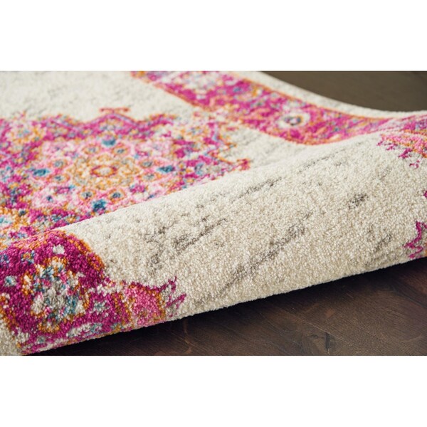 Homeroots 2 x 3 ft. Ivory & Fuchsia Distressed Scatter Area Rug - 385319