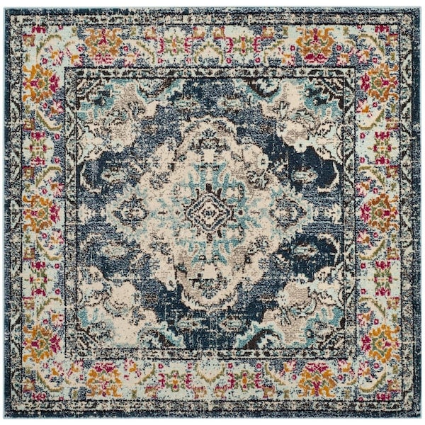 Safavieh Monaco Square Area Rug, Navy and Light Blue - 5 x 5 ft. - MNC243N-5SQ