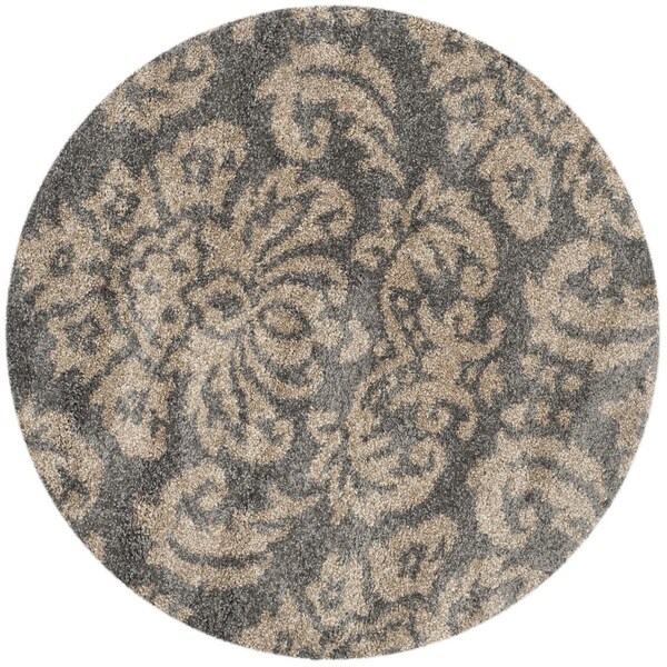 Safavieh 6 ft. 7 in. x 6 ft. 7 in. Shag Power Loomed Round Area Rug; Grey & Beige - SG460-8013-7R