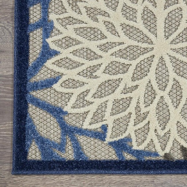 Homeroots 2 x 8 ft. Blue & Multi Color Large Floral Indoor & Outdoor Runner Rug - 384814