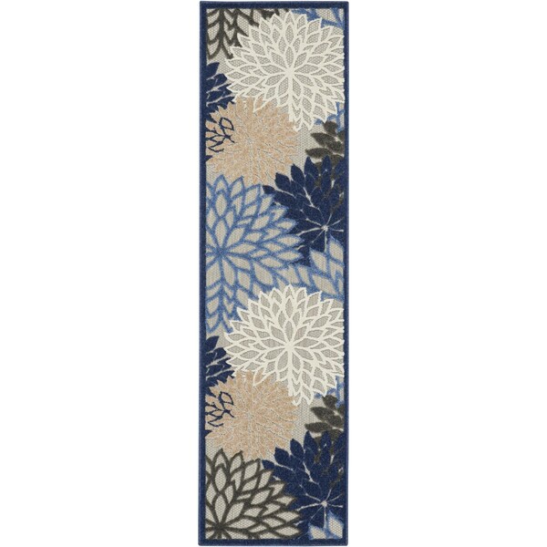 Homeroots 2 x 8 ft. Blue & Multi Color Large Floral Indoor & Outdoor Runner Rug - 384814