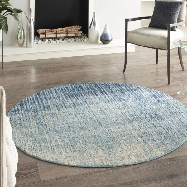 Homeroots 5 ft. Round Navy & Light Blue Abstract Area Rug - 385285