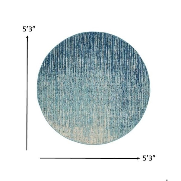 Homeroots 5 ft. Round Navy & Light Blue Abstract Area Rug - 385285