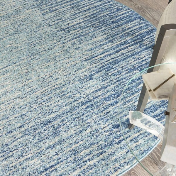 Homeroots 5 ft. Round Navy & Light Blue Abstract Area Rug - 385285