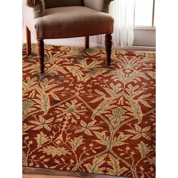 Jensendistributionservices 2 ft. 6 in. x 10 ft. Hand Knotted Wool Floral Runner Rug, Red & Gold - MI1554721