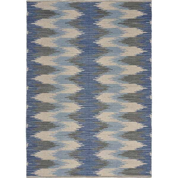 Homeroots 5 x 7 ft. Blue & Cream Ikat Pattern Area Rug - 395479