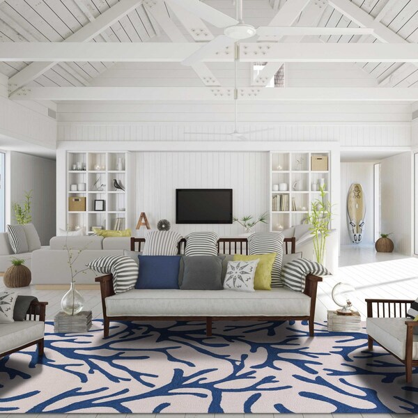 Homeroots 20 x 30 in. Polyester Ivory & Blue Area Rug - 353215