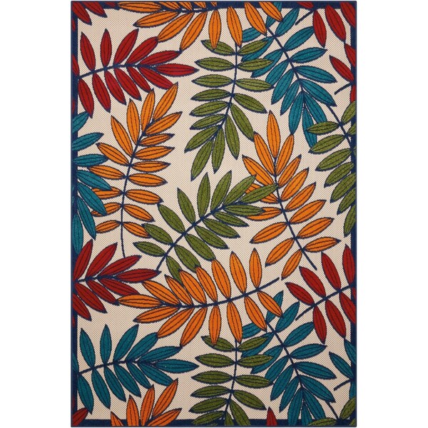 Homeroots 4 x 6 ft. Multi Color Leaves Indoor & Outdoor Area Rug - 384941