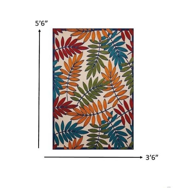 Homeroots 4 x 6 ft. Multi Color Leaves Indoor & Outdoor Area Rug - 384941