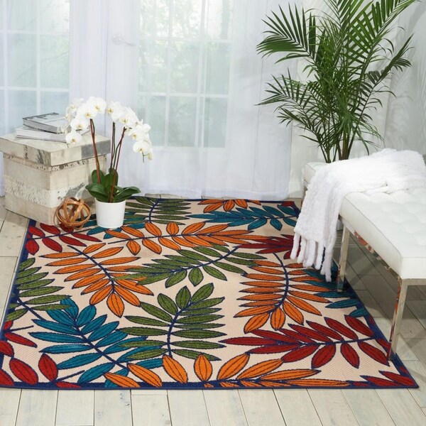 Homeroots 4 x 6 ft. Multi Color Leaves Indoor & Outdoor Area Rug - 384941