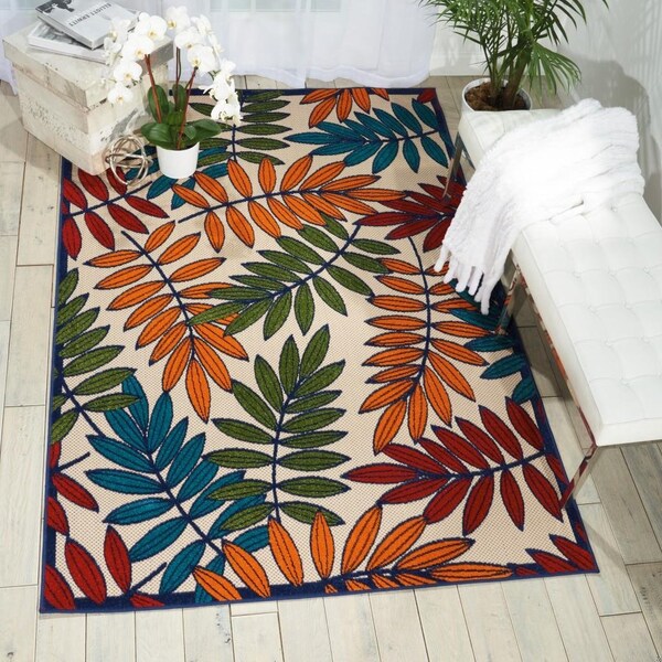 Homeroots 4 x 6 ft. Multi Color Leaves Indoor & Outdoor Area Rug - 384941