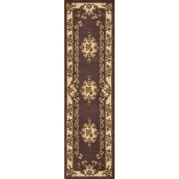 Homeroots 2 ft. 2 in. x 7 ft. 11 in. Runner Polypropylene Plum & Ivory Area Rug - 353677