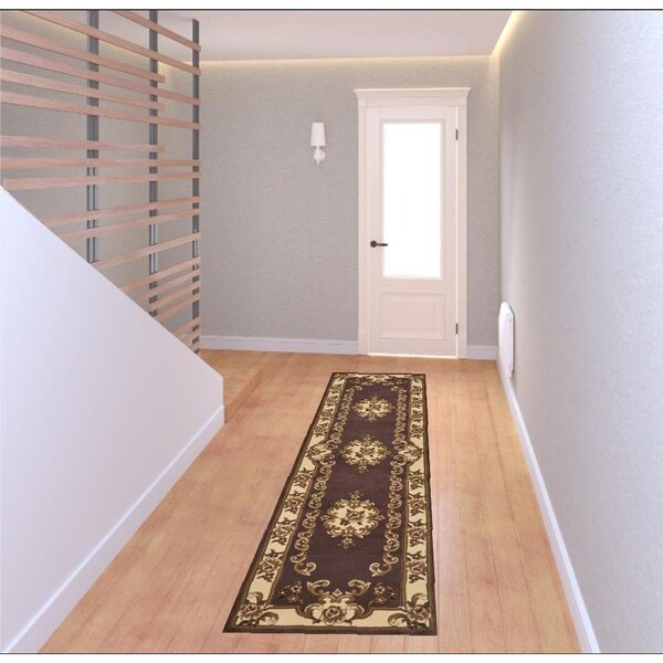 Homeroots 2 ft. 2 in. x 7 ft. 11 in. Runner Polypropylene Plum & Ivory Area Rug - 353677