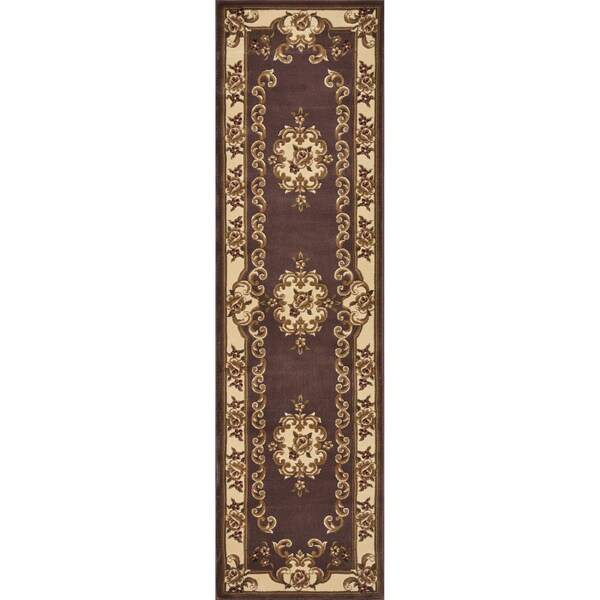 Homeroots 2 ft. 2 in. x 7 ft. 11 in. Runner Polypropylene Plum & Ivory Area Rug - 353677
