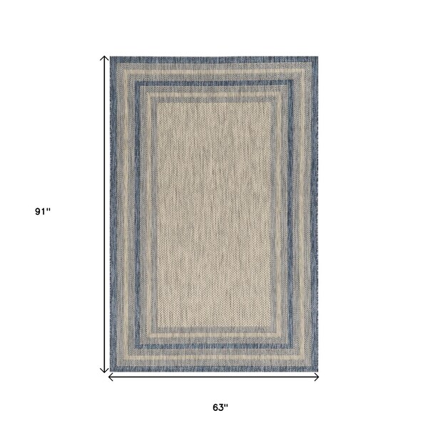 Homeroots 5 ft. 3 in. x 7 ft. 7 in. UV-Treated Polypropylene Grey & Denim Area Rug - 353954