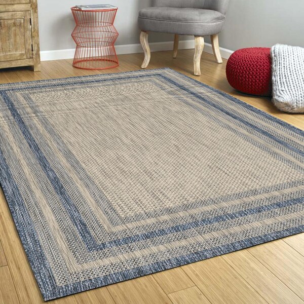 Homeroots 5 ft. 3 in. x 7 ft. 7 in. UV-Treated Polypropylene Grey & Denim Area Rug - 353954