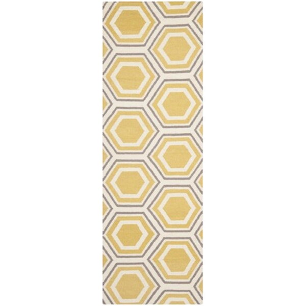 Safavieh Dhurries Hand Woven Flat Weave Rectangle Rug- Ivory - Yellow- 2 Ft. 6 In. X 10 Ft. - DHU202A-210