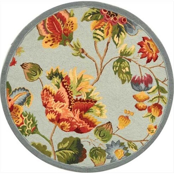 Safavieh 3 ft. x 3 ft. Round- Country and Floral Chelsea Light Blue Hand Hooked Rug - HK331D-3R