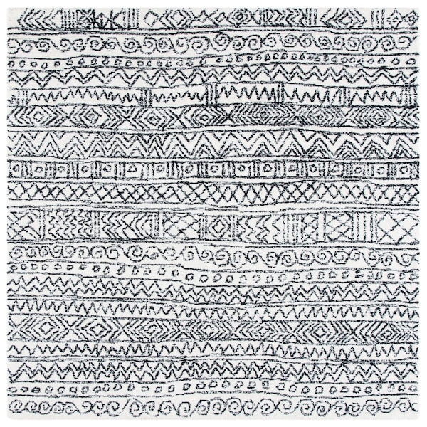 Safavieh 5 x 5 ft. Micro-Loop Hand Tufted Contemporary Square RugIvory & Black - MLP228A-5SQ