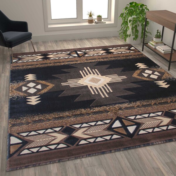 Flash Furniture 8' x 10' Black Rustic Southwest Style Area Rug - ACD-RGY9S1-810-BK-GG