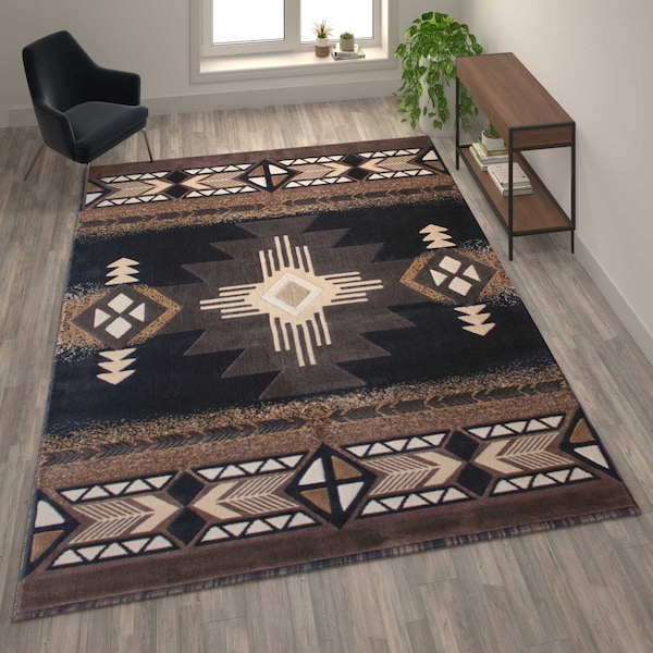 Flash Furniture 8' x 10' Black Rustic Southwest Style Area Rug - ACD-RGY9S1-810-BK-GG